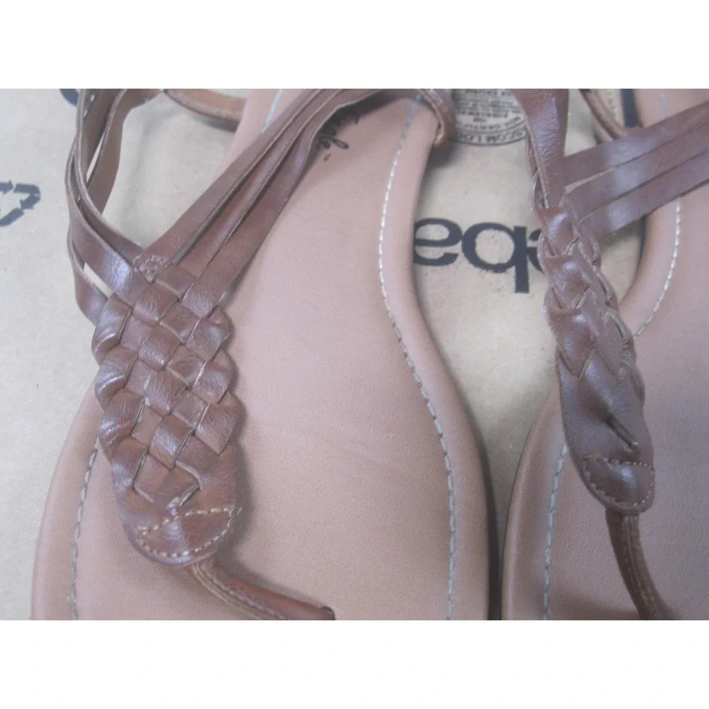American Eagle Sandals Womens Size 10 Brown Braided Thong Slingback Strappy Flat